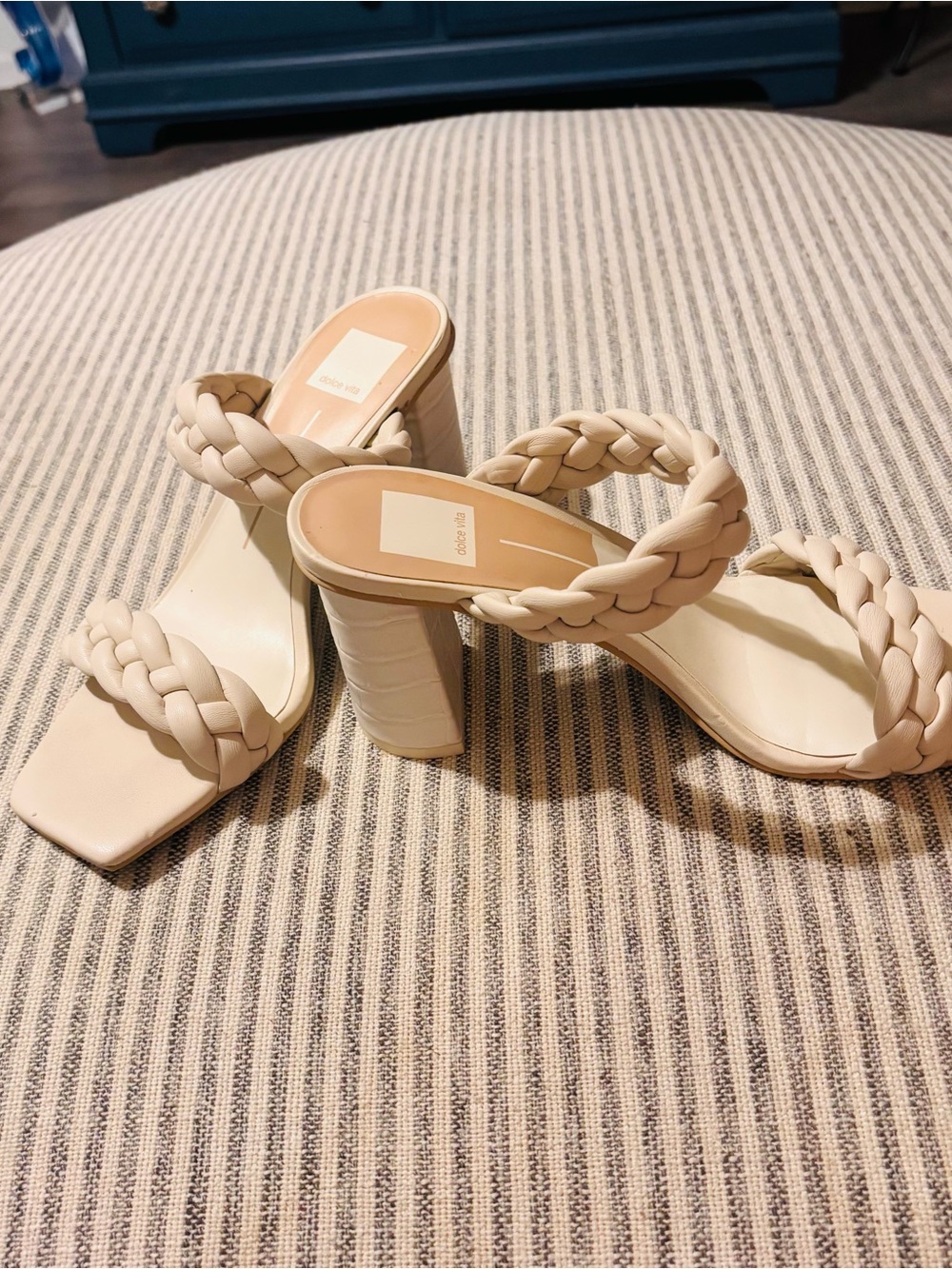 Dolce Vita Braided Strap Ivory Block Heel Sandals